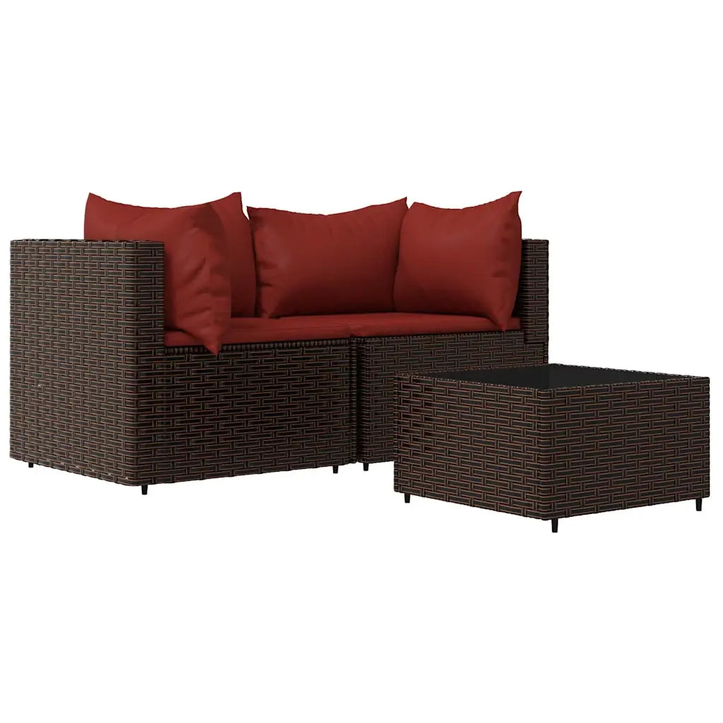 Set Mobili da Giardino 3 pz con Cuscini in Polyrattan Marrone 319811