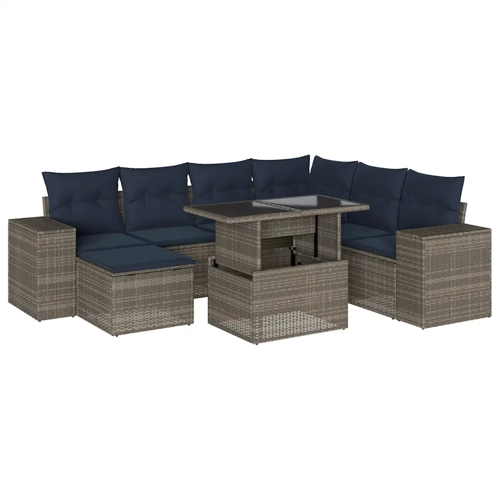Set Divani da Giardino 8 pz con Cuscini Grigio in Polyrattan 3269331