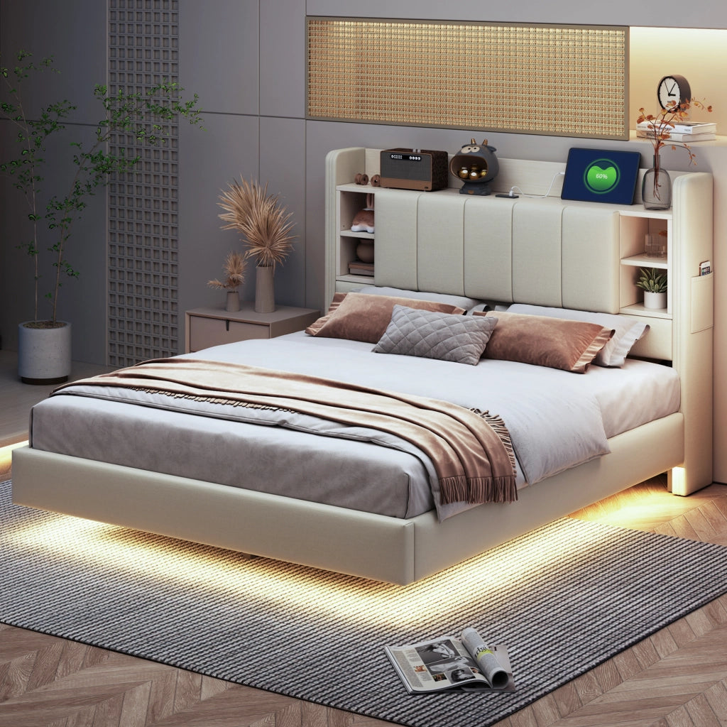 letto imbottito lino beige 140 x 200 cm