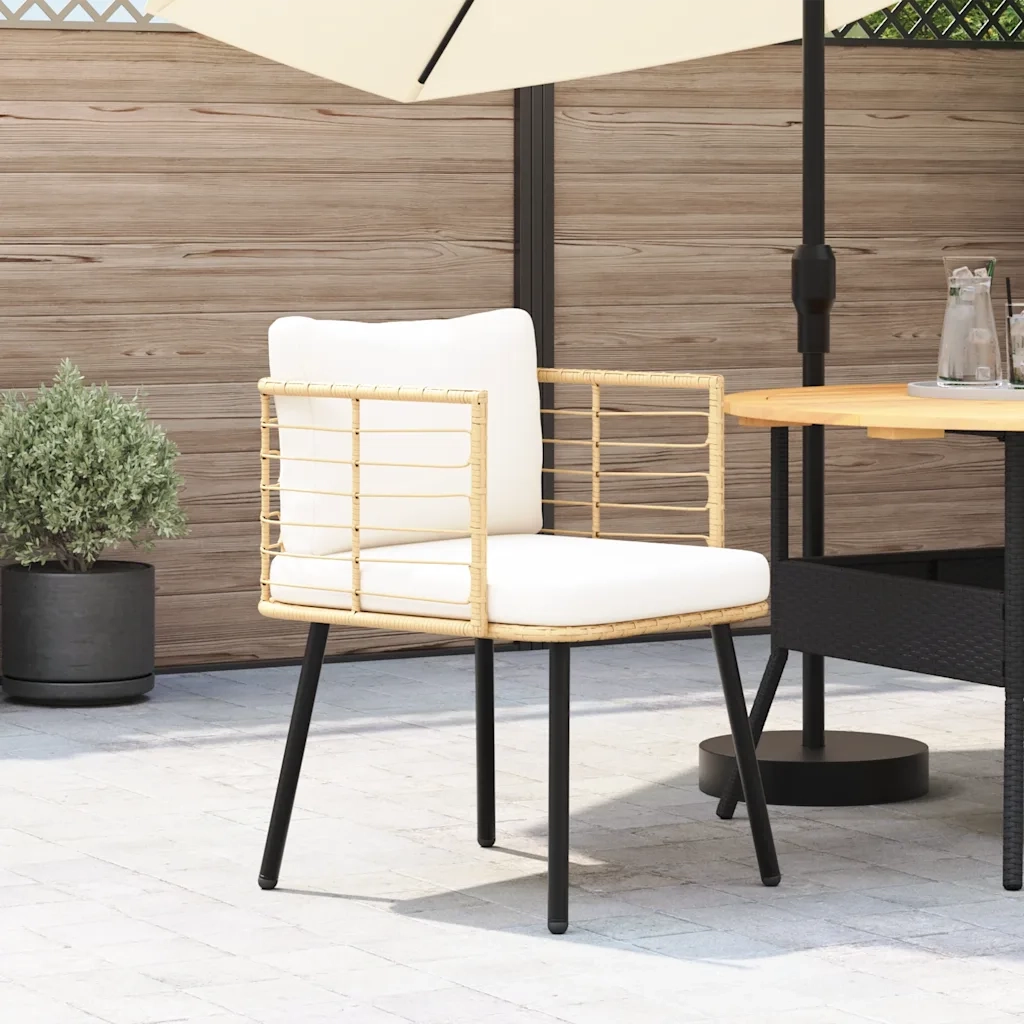 Sedia da Giardino | Sedie da Esterno con Cuscini Naturale in Polyrattan