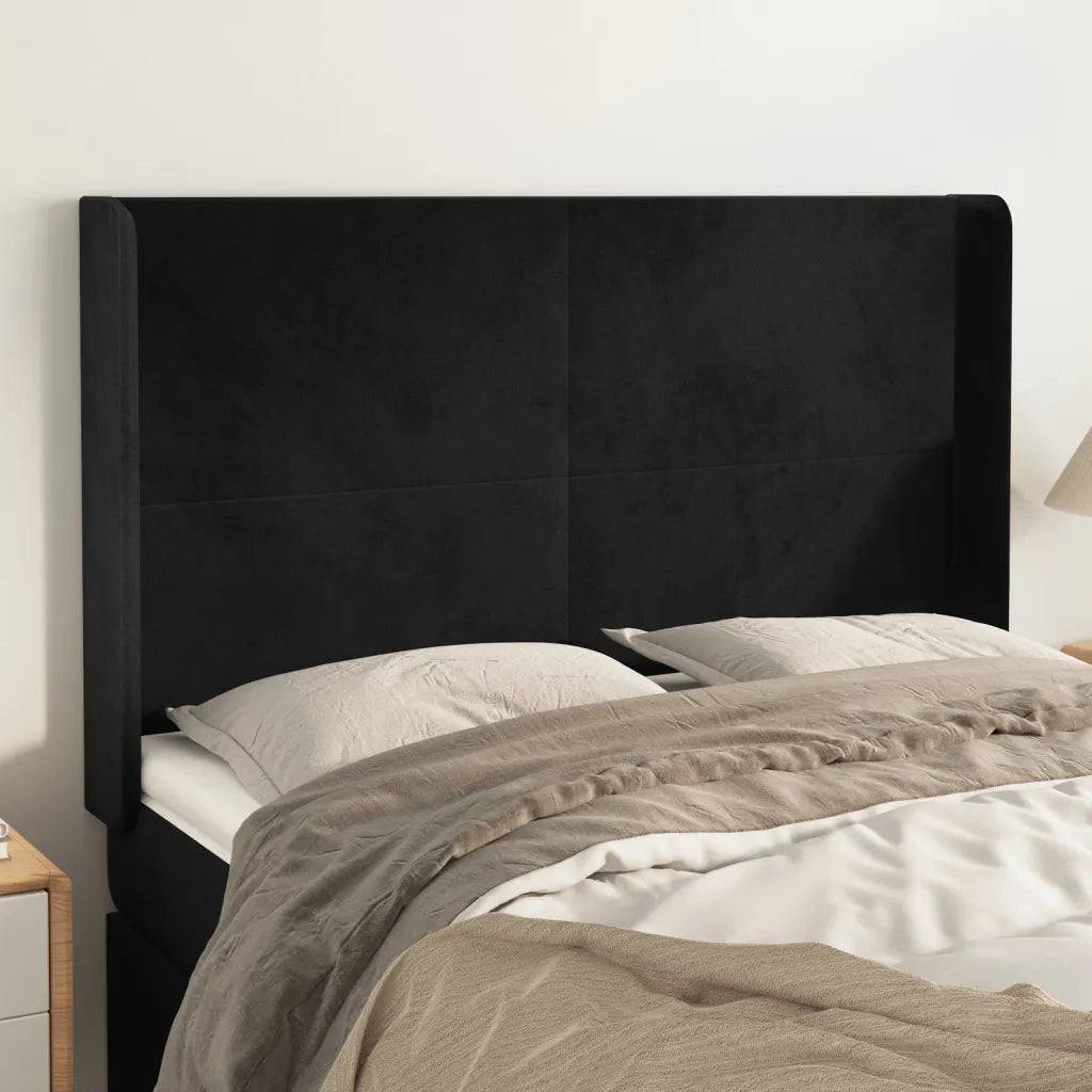 Testiera | Testata ad Orecchio Nera 147x16x118/128 cm in Velluto