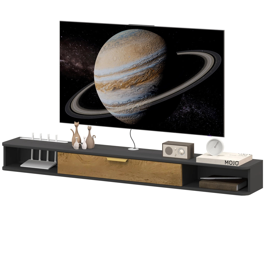 Mobile TV sospeso con ante scorrevoli e scomparti aperti ¨C zephmum ¨C grigio 160x24x16 cm
