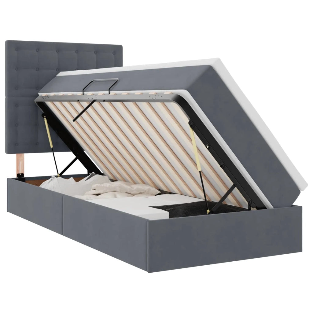 Letto con contenitore e LED Grigio scuro 90 x 190 cm Velluto