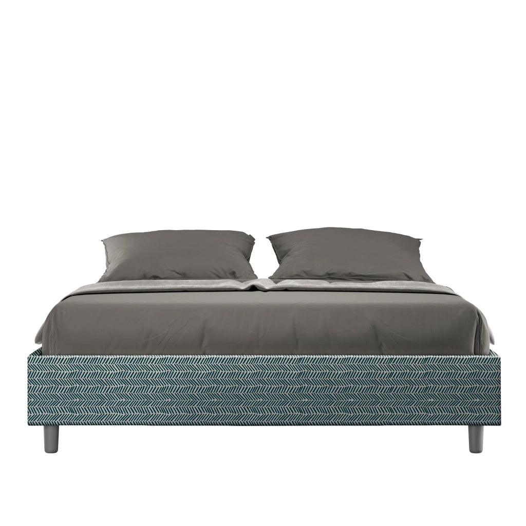 Letto Matrimoniale 160x210 cm con Rete e Contenitore Giroletto con Alzata Comoda Imbottito in Tessuto Aragona Azelia Blu