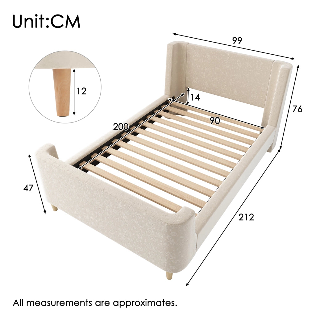 LETTO A SLITTA 90x200 cm Beige in velluto per cameretta bambini