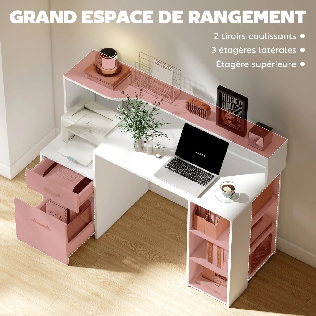 Scrivania con cassetti e scaffale ¨C Minimal ¨C 137x55x92 cm bianco