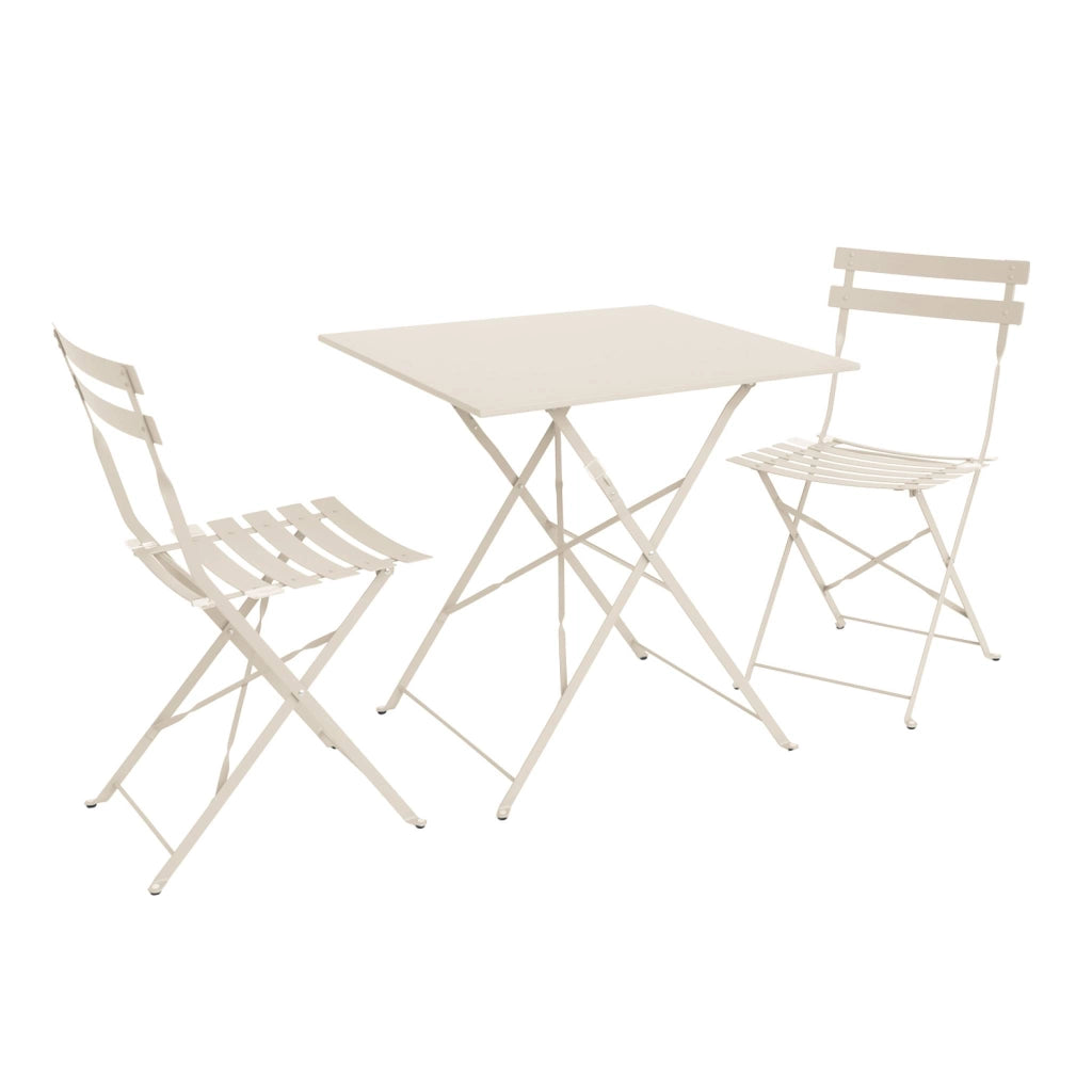 Set tavolo da giardino pieghevole in acciaio con 2 sedie, 70cm, beige