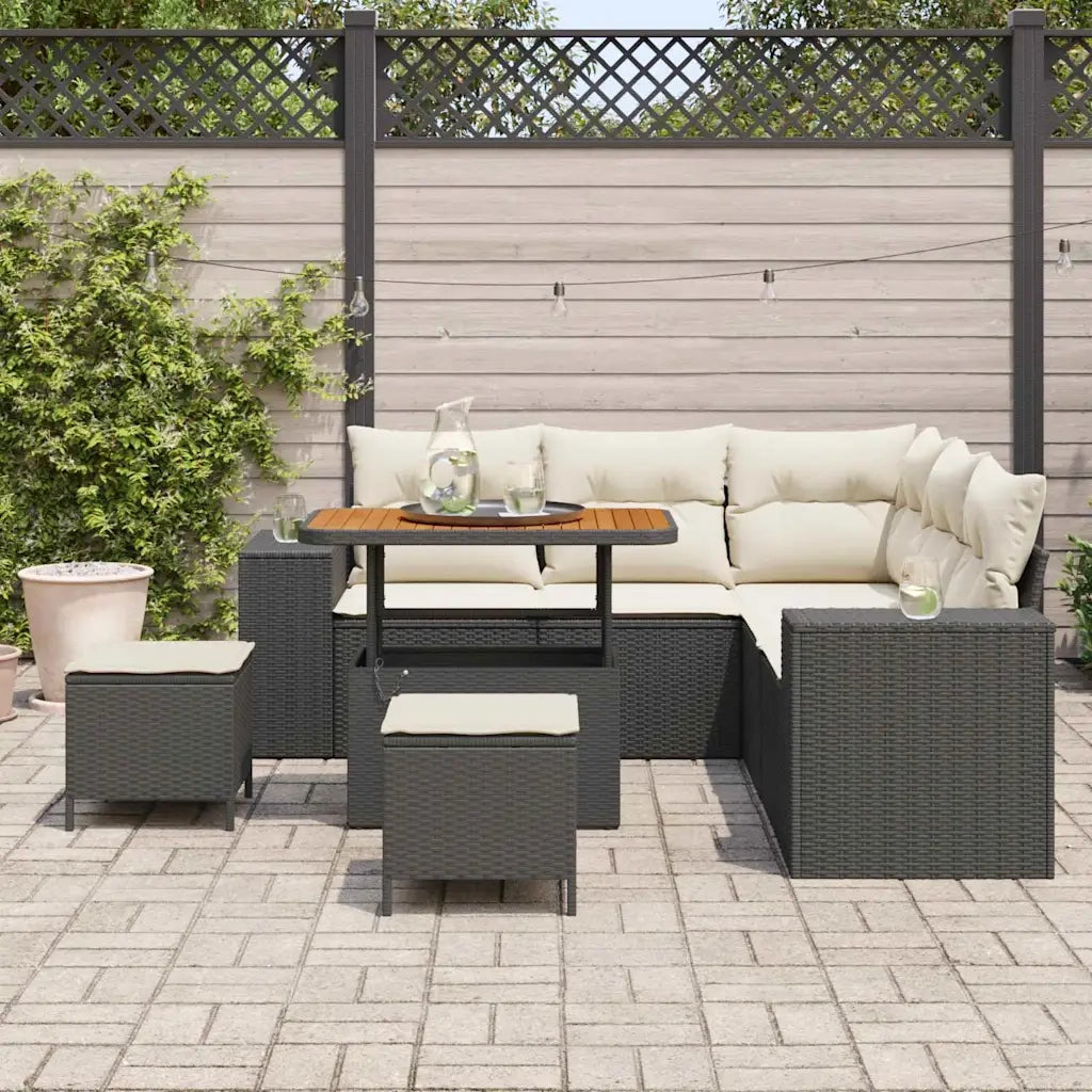Set Divano da Giardino 8 pcs Nero e Crema polyrattan 3363955