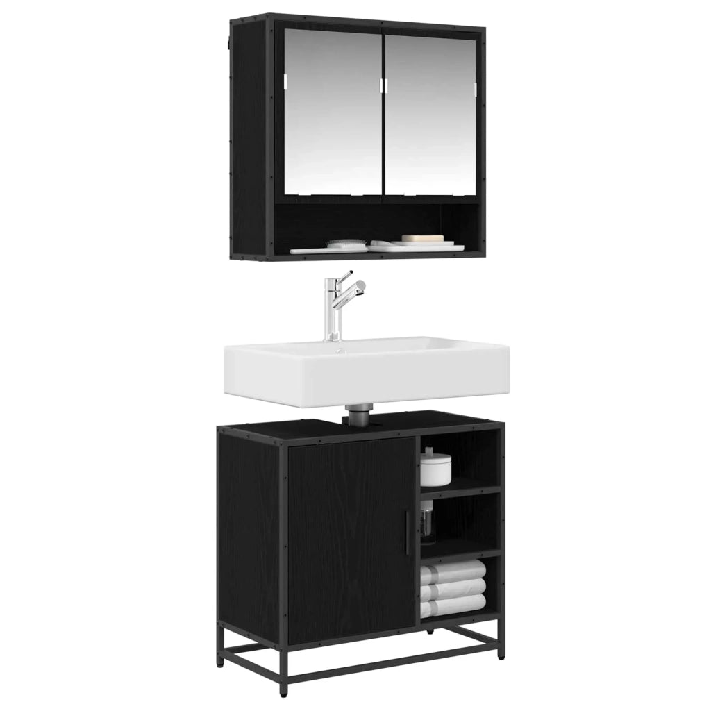 Set di mobili per il bagno 2 pcs Rovere Nero Legno multistrato