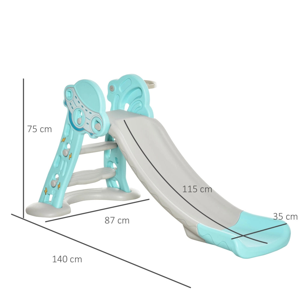 Scivolo per Bambini Pieghevole con Canestro Basket 140x87x75 cm Blu e Grigio