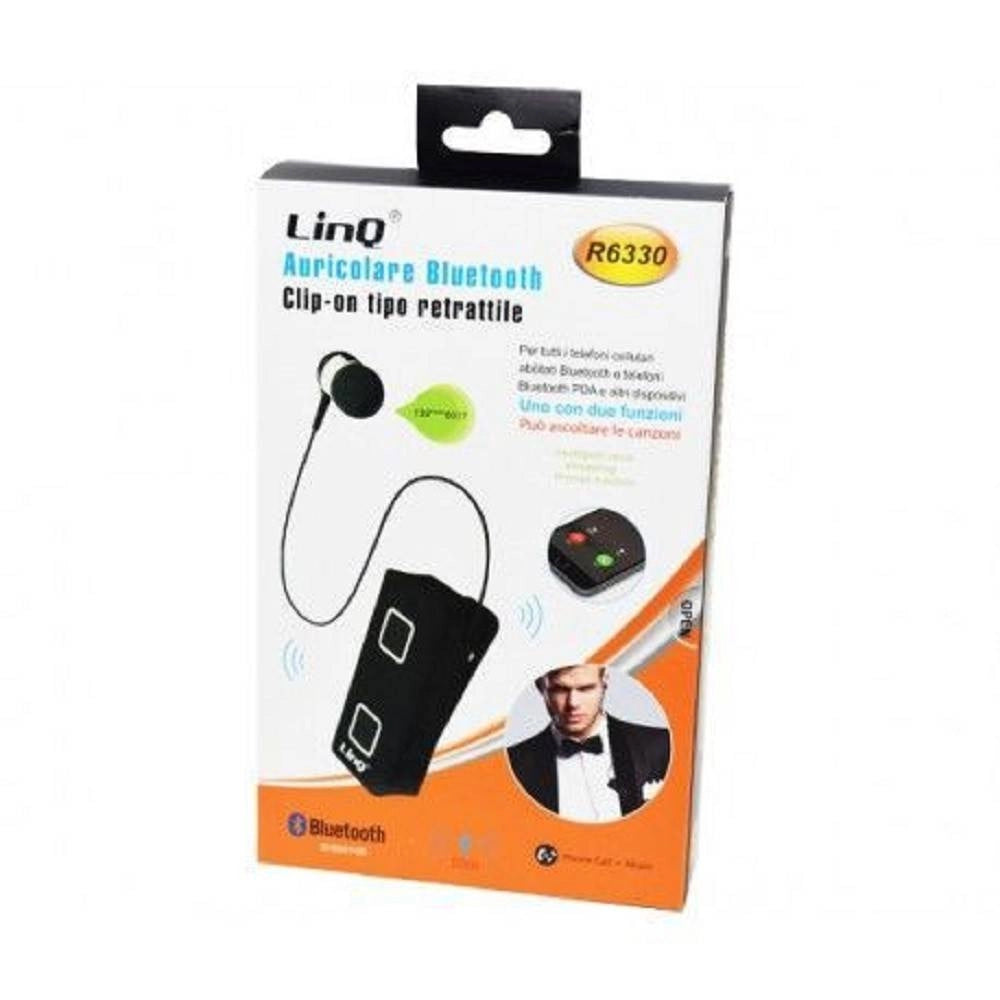 Trade Shop - Auricolare Stereo Bluetooth 10m Wireless Con Clip-on Da Collo Retrattile R6330 -