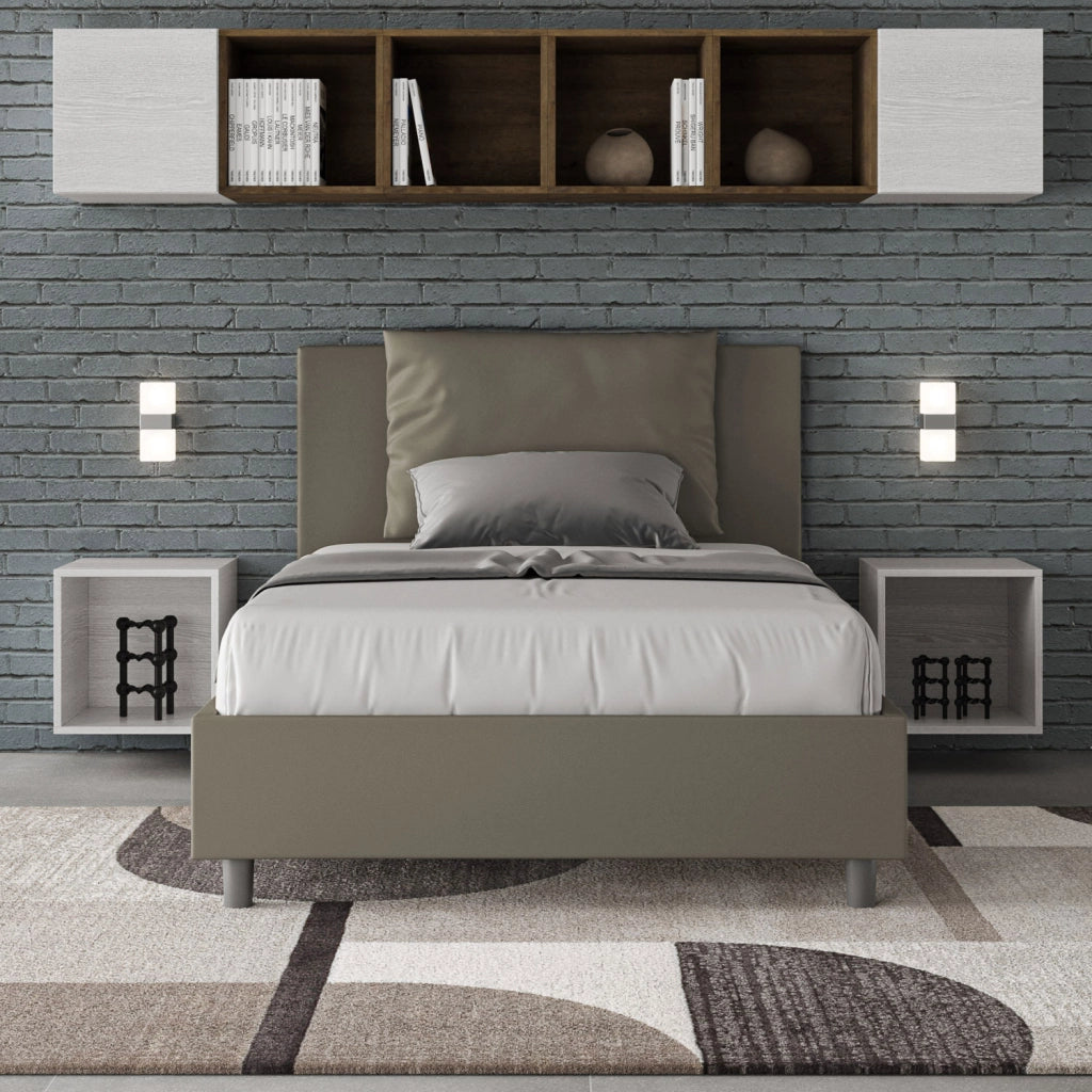 BS COM Letto una piazza e mezza senza rete imbottito 120x190 similpelle cappuccino