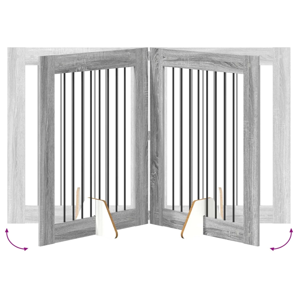 Cancello per cani pieghevole con supporti 4 pz Sonoma grigio 892046