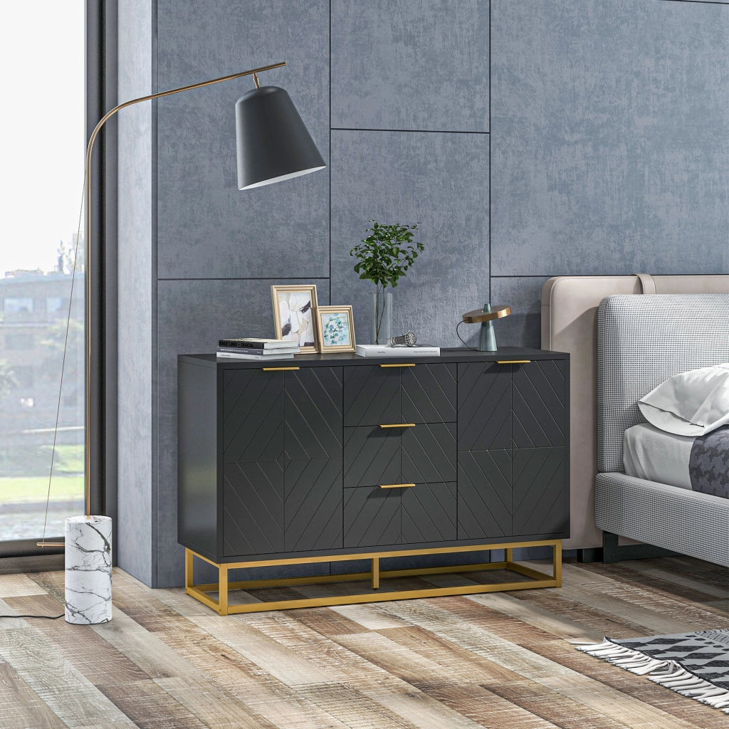 Buffet design moderno ¨C Minimal ¨C nero, legno, metallo dorato