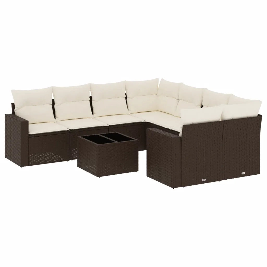 Set Divani da Giardino 9pz con Cuscini Marrone in Polyrattan 3218753