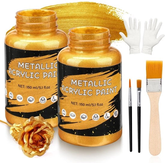 Acquaragia Metallizzante Giallo 300ml - Vernice Idrossolubile per Progetti Creativi