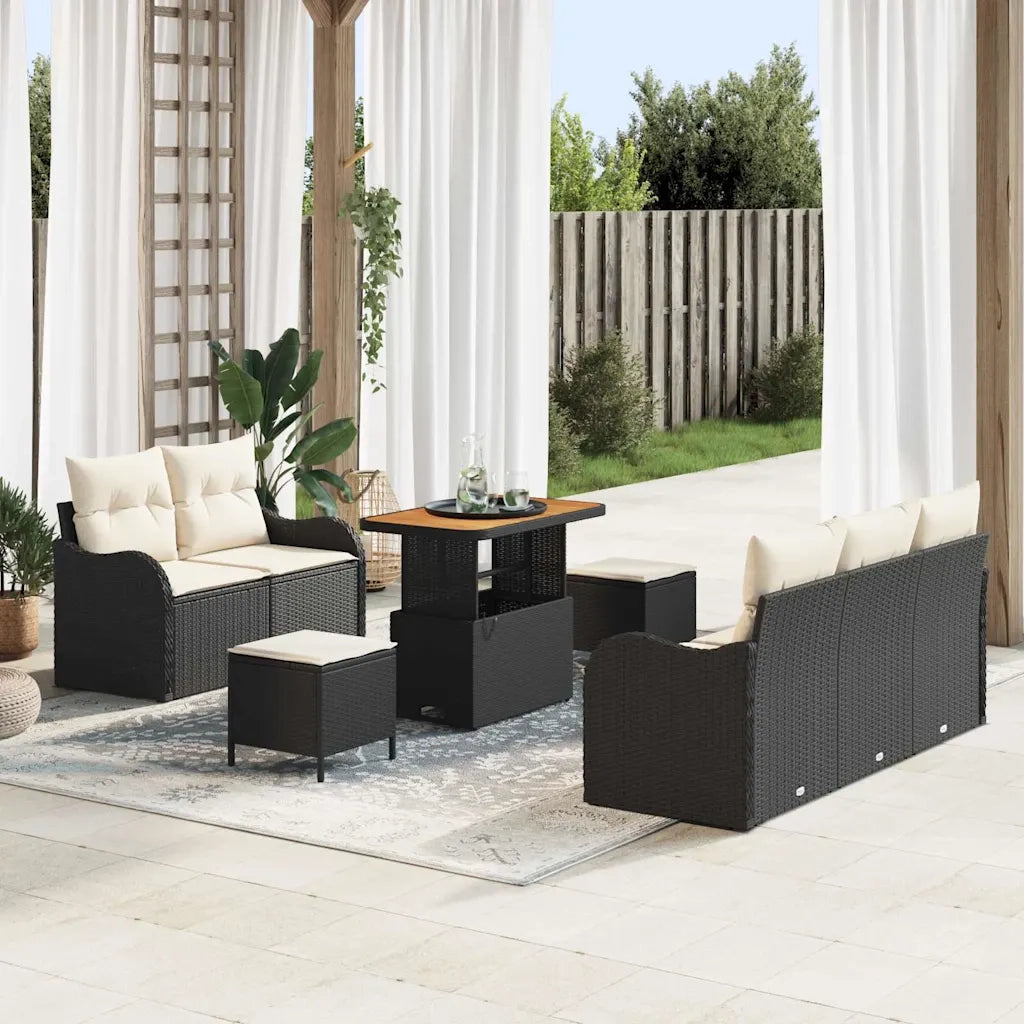 Set Divano da Giardino con cuscino 8 pcs Nero polyrattan 3362210