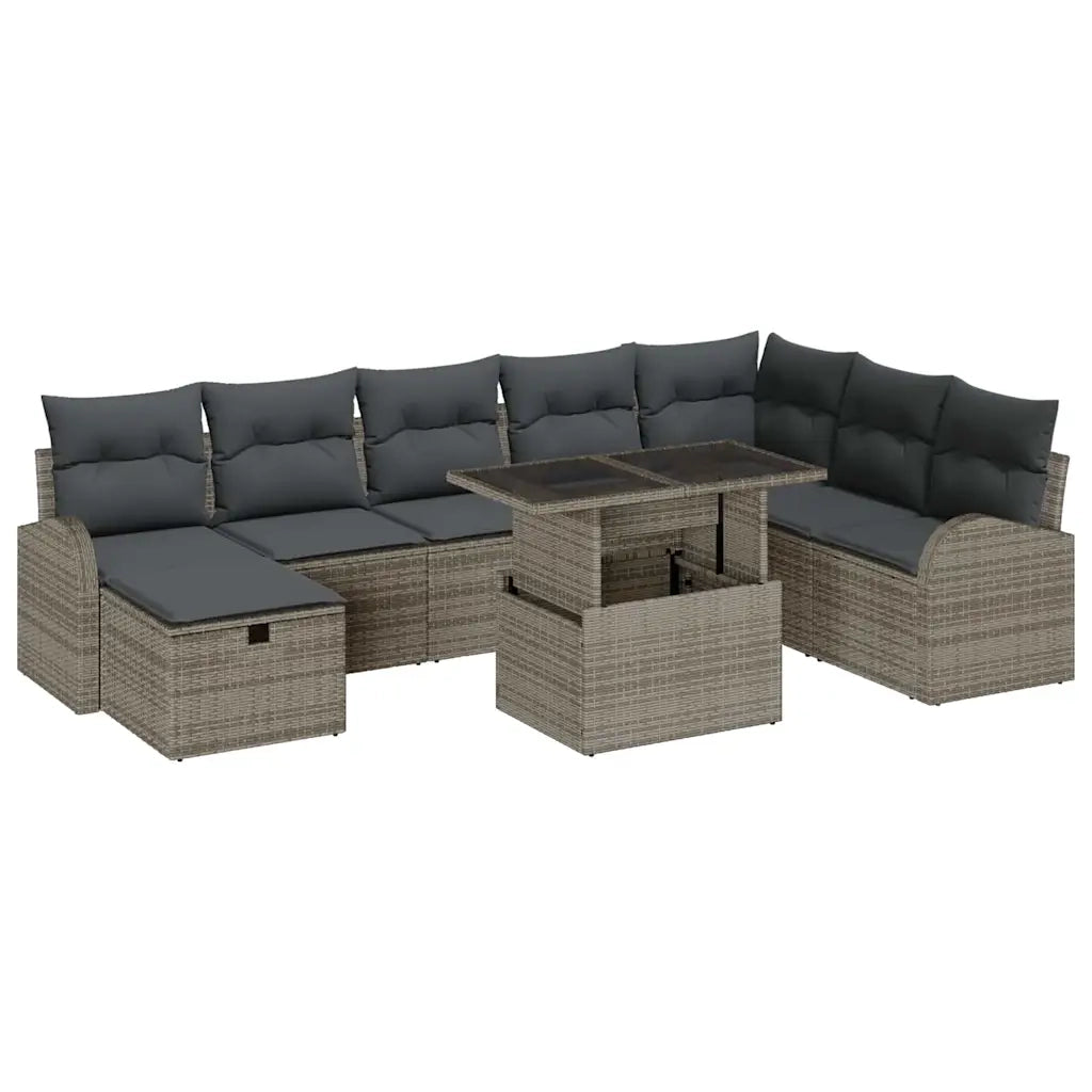 Set Divano da Giardino con cuscino 9 pcs Grigio Poly Rattan 3361108