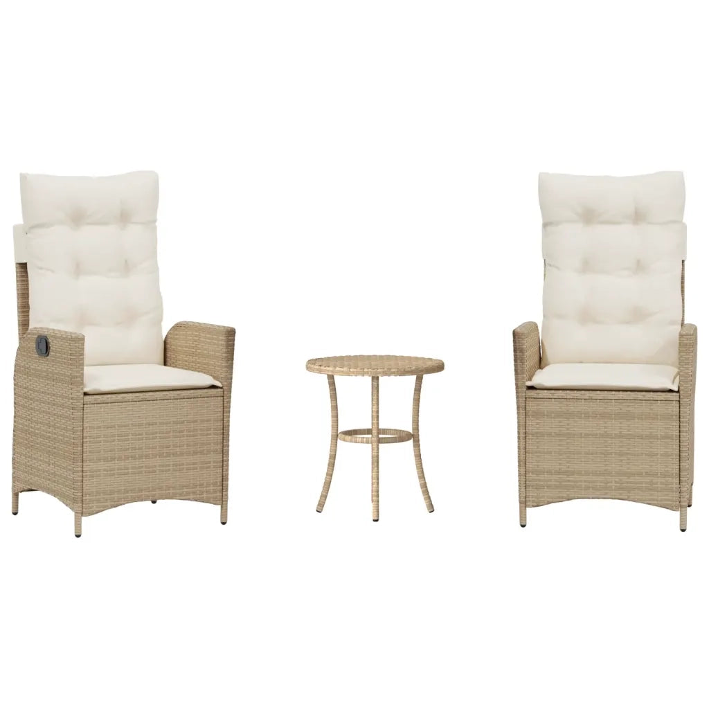 Set da Bistr¨° 3 pz | Set Salotto da Giardino con Cuscini Beige in Polyrattan