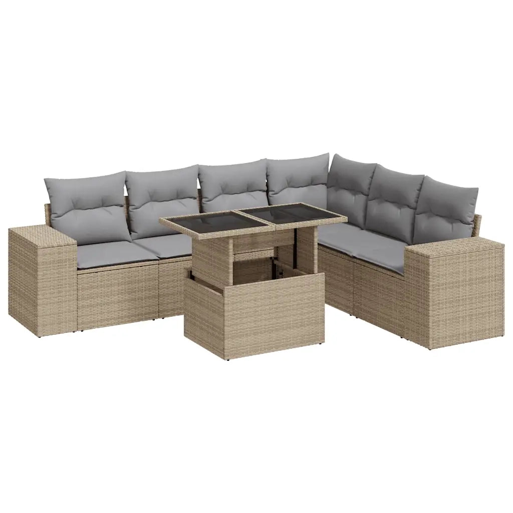 Set Divani da Giardino 7 pz con Cuscini Beige in Polyrattan 3326810