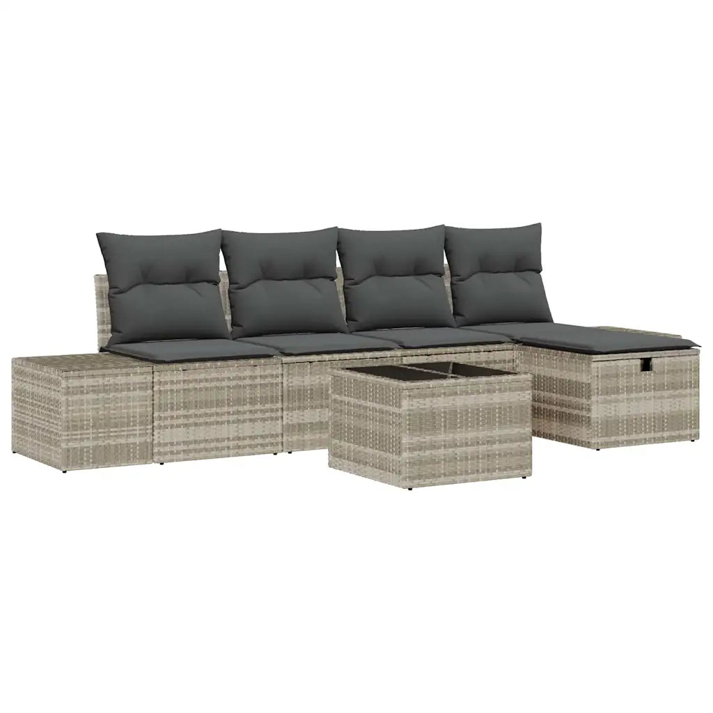 Set Divano da Giardino 6 pcs Grigio chiaro polyrattan