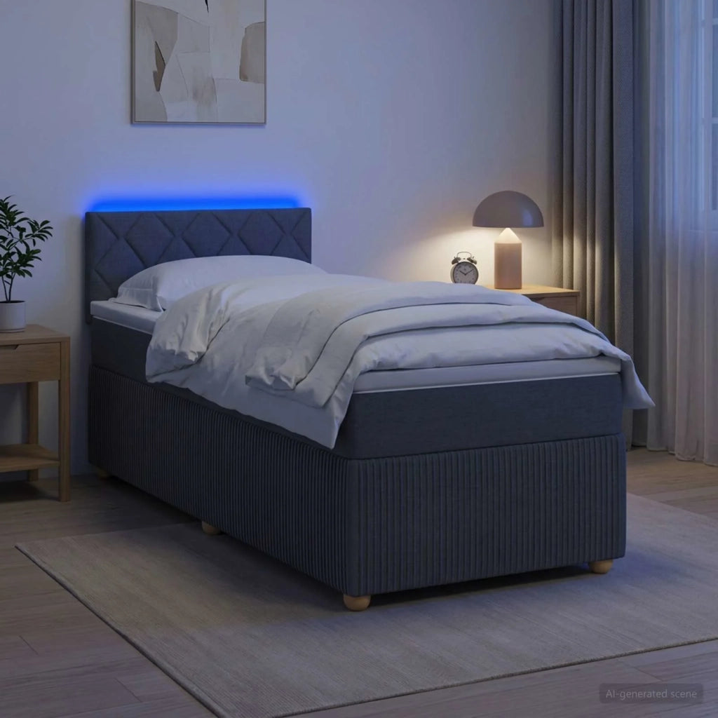 Letto con Box Spring, Materasso e LED Grigio Scuro 90 x 190 cm 3453226