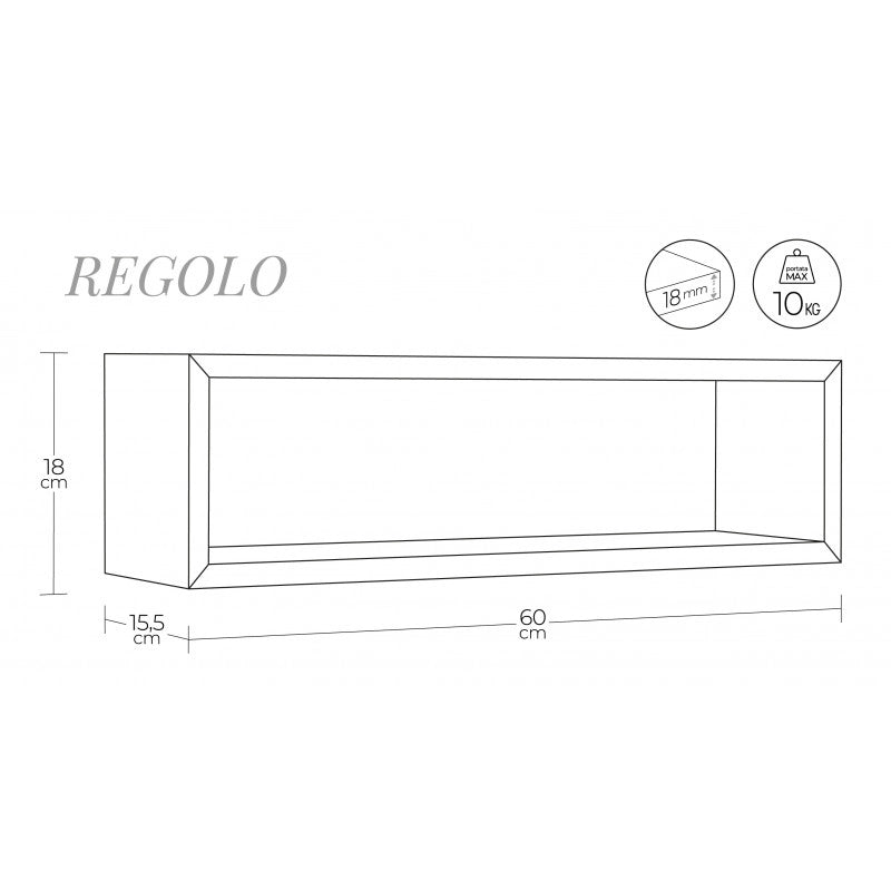 Mensola da Muro Regolo, Pensile Bagno, Mensola da Parete, Scaffale da Parete, 60x17 p15.5 cm, Bianco - Made in Italy