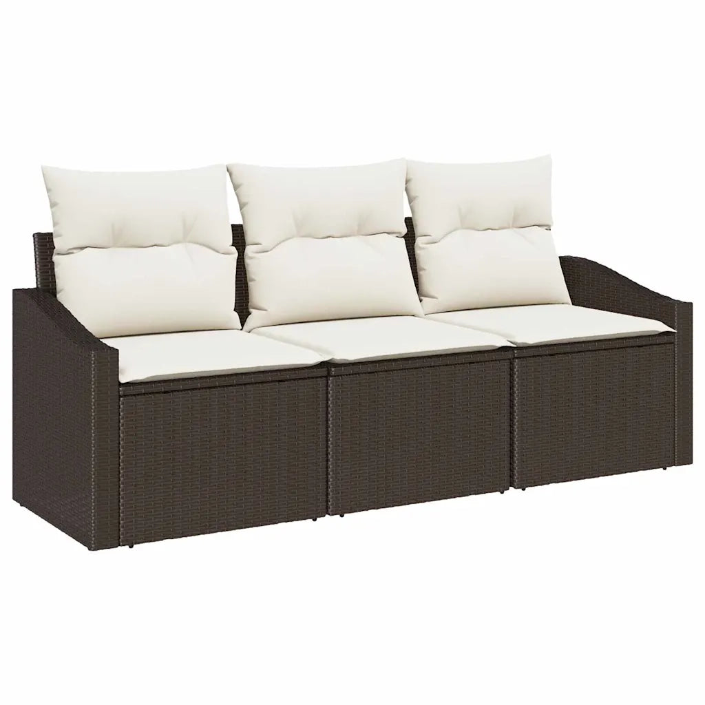 Set di divani con cuscino 3 pcs Marrone polyrattan