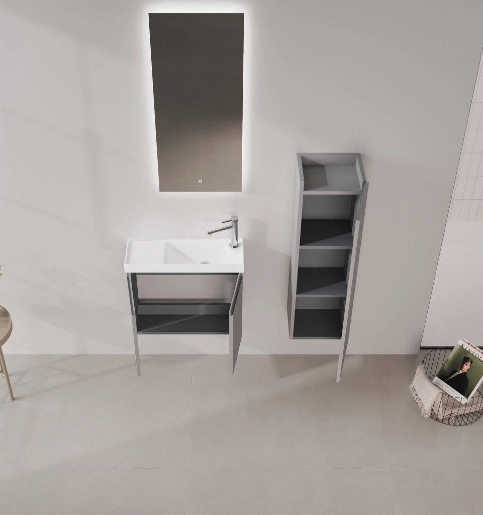 Set mobile lavabo con specchio (2 pezzi) "Ferla 60" - 60 x 22 x 50 cm - Grigio opaco