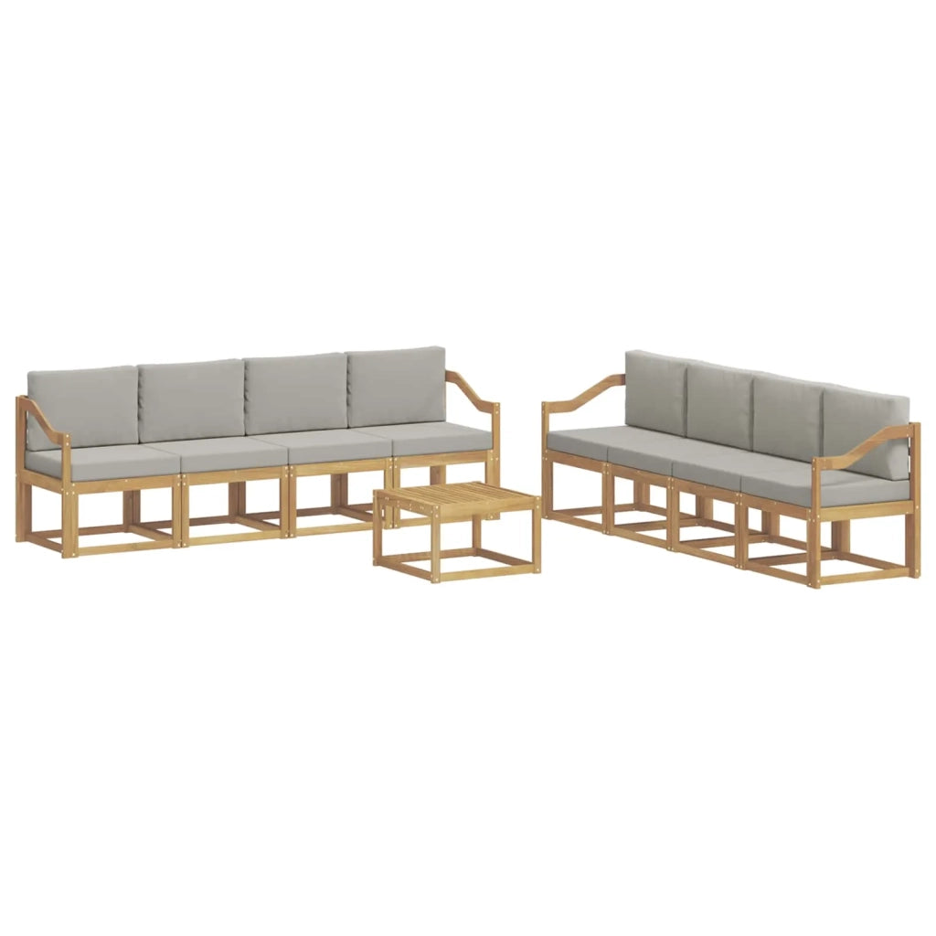 Set di divani da esterno 9 pz Bianco e Grigio Chiaro Poliestere 3387435