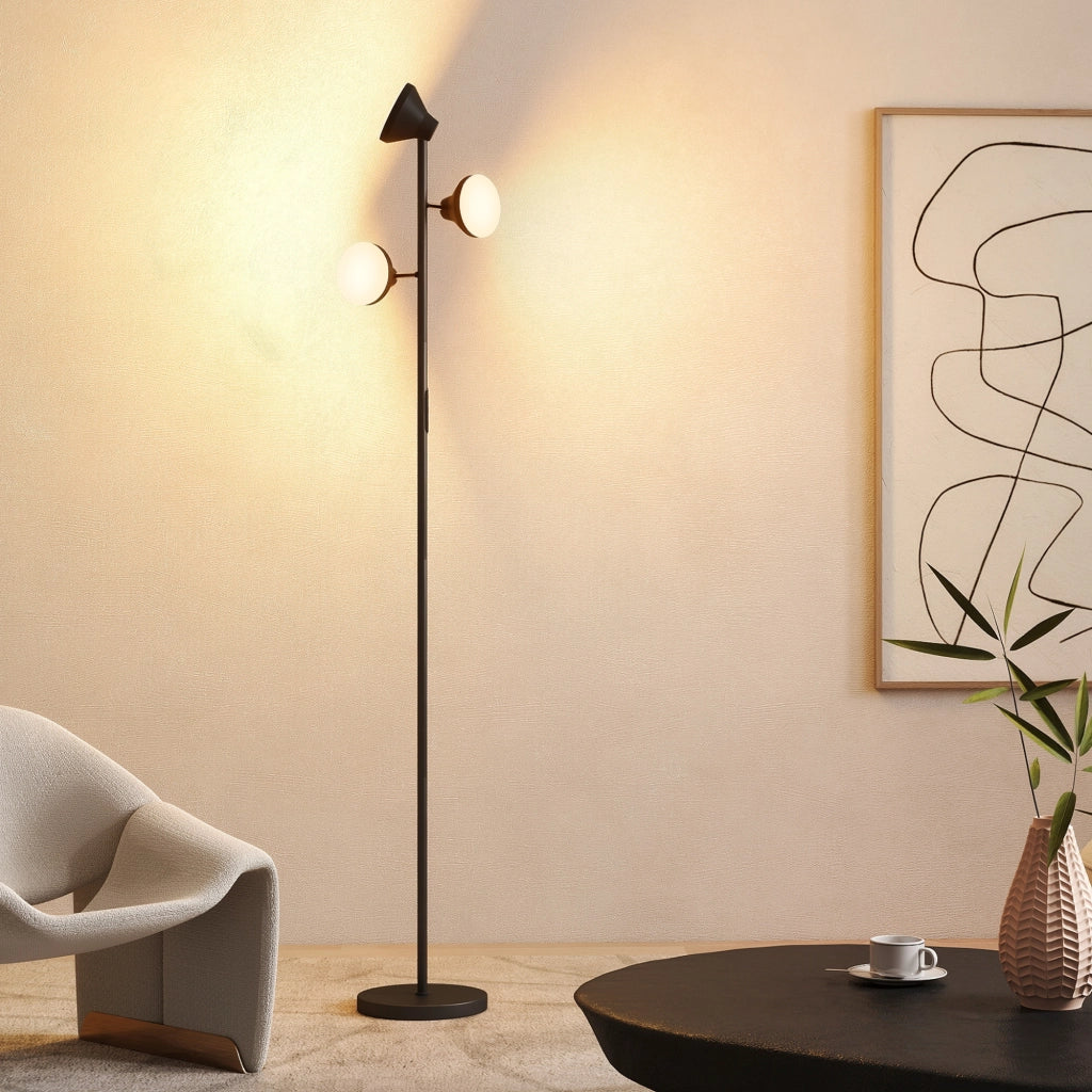Lampada da Terra con 3 Teste Regolabili ¨C Xylo ¨C Telecomando Timer Acciaio Plastica ?25x170cm Nero