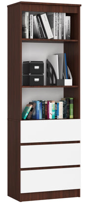 Armadio da ufficio AKORD R60 Wengé 60 cm 3 cassetti inserto frontale Bianco 60x35x180 cm