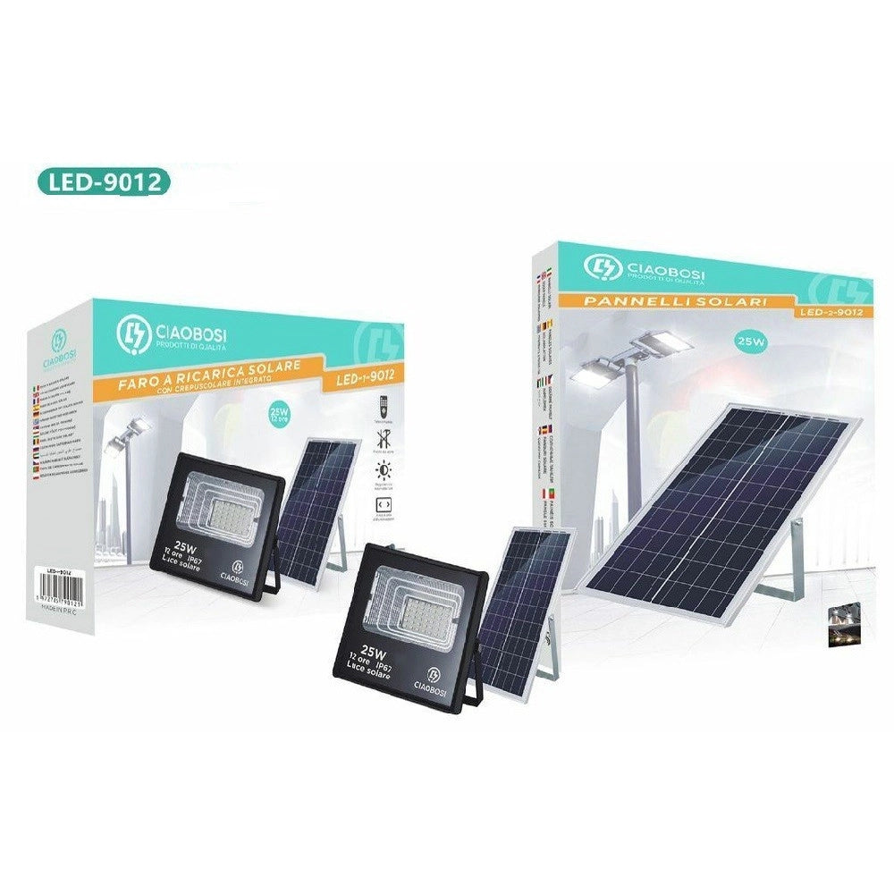 Trade Shop - Faro Faretto Led Pannello Solare Fotovoltaico 25w Con Crepuscolare Ip67 Led-9012 -