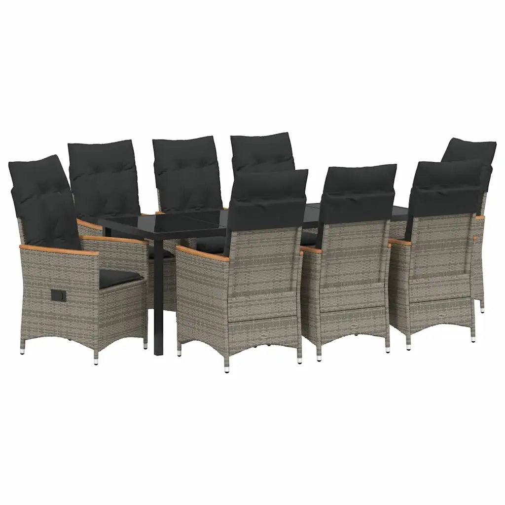Set da Pranzo per Giardino con cuscino 9 pcs Grigio polyrattan 3379624