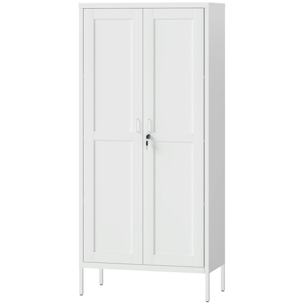 Armadio per Ufficio in Acciaio a 3 Ripiani Regolabili con Serratura e 2 Chiavi, 80x40x175 cm, Bianco