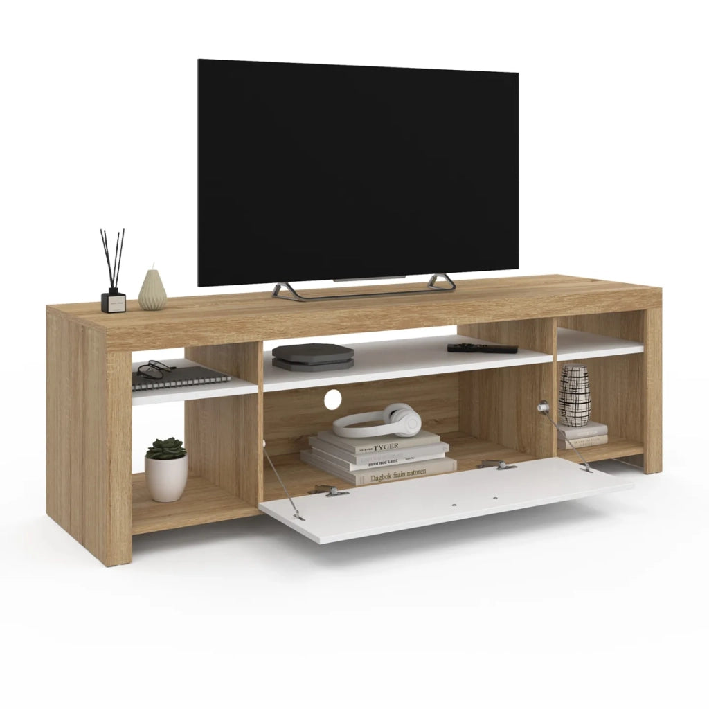 IDMarket - Mueble TV MALO 140 cm en madera y armario blanco