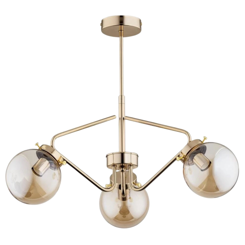 Plafoniera Alfa Barsum vetro 3 luci E14 40W ottone