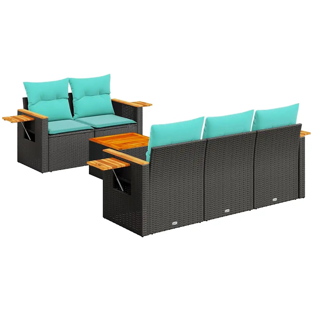 Set Divani da Giardino 6 pz con Cuscini Nero in Polyrattan 3226624