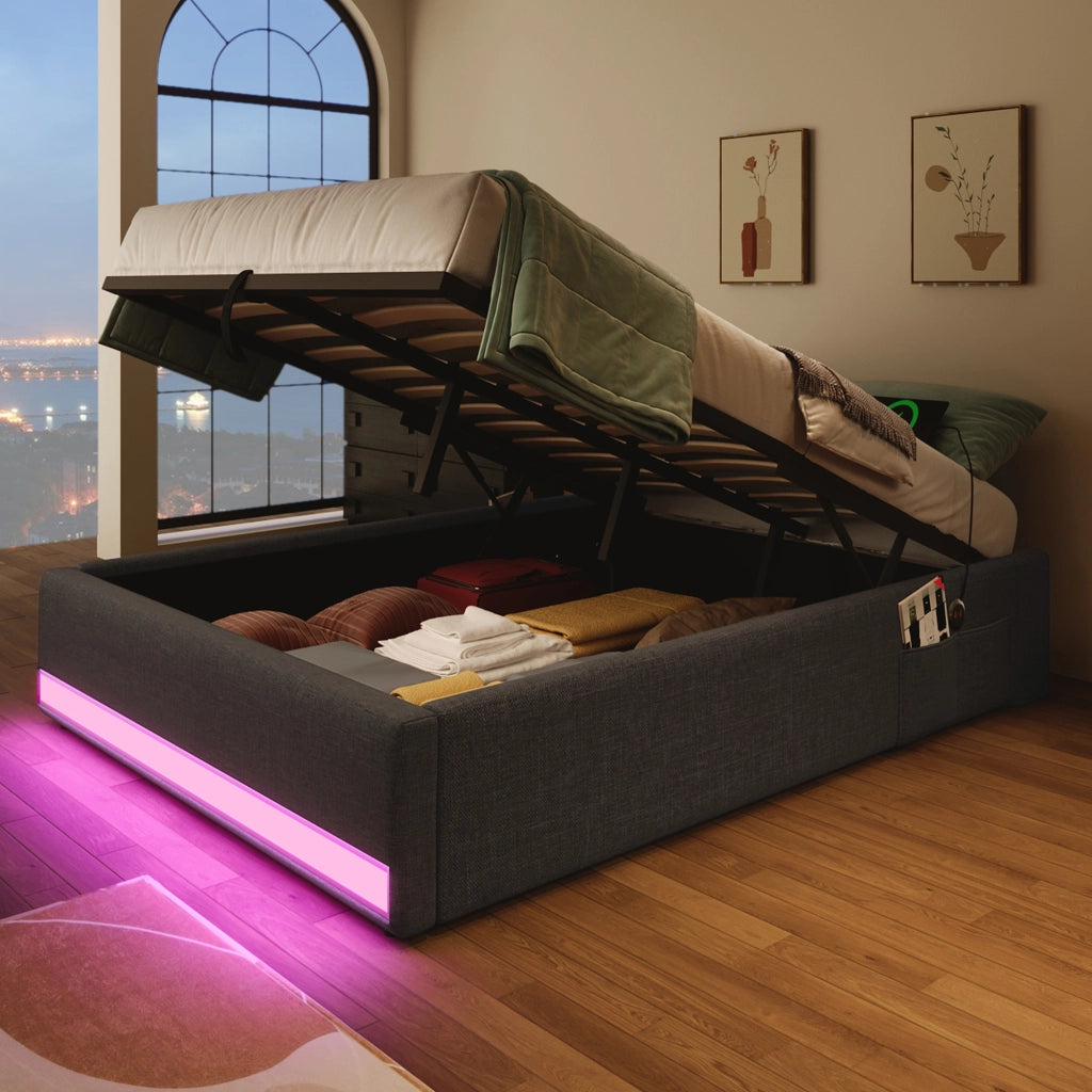letto imbottito lino grigio 90 x 200 cm