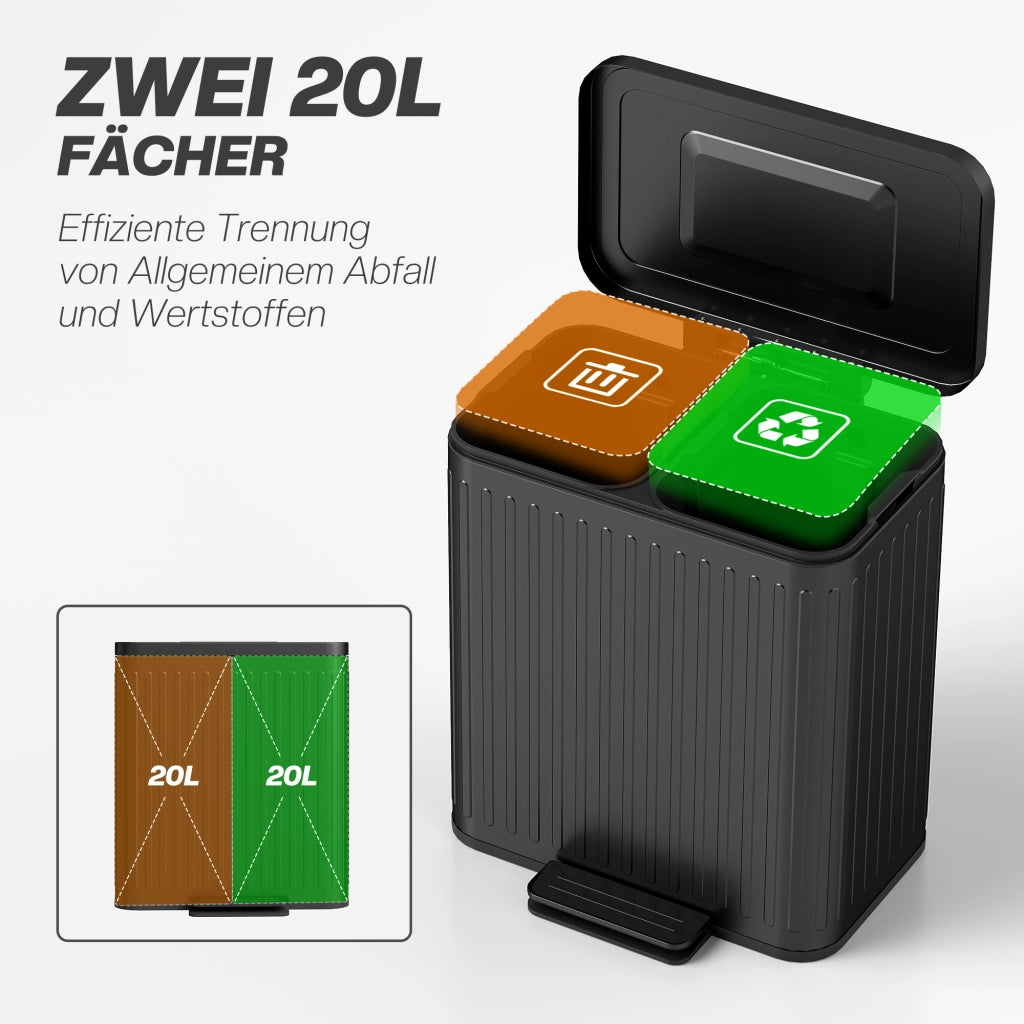 Cestino per la raccolta differenziata ¨C zephmum ¨C Nero, 2x20L, pedale