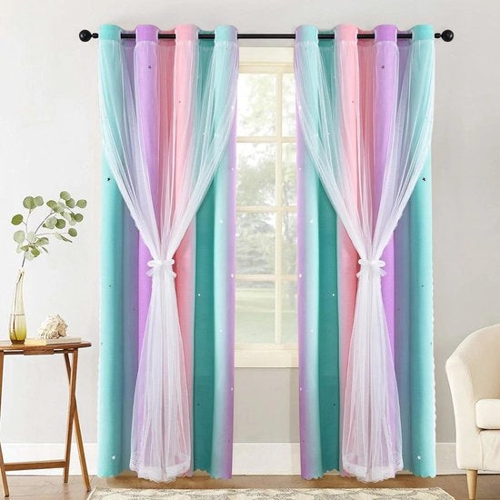 Tende a oscuramento a 2 pannelli - oscuranti - ombre arcobaleno - stelle - camera da bambino - B 133 x 160 cm - tende