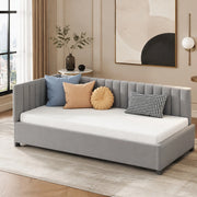 LETTO imbottito 90x200 cm in velluto grigio con rete a doghe