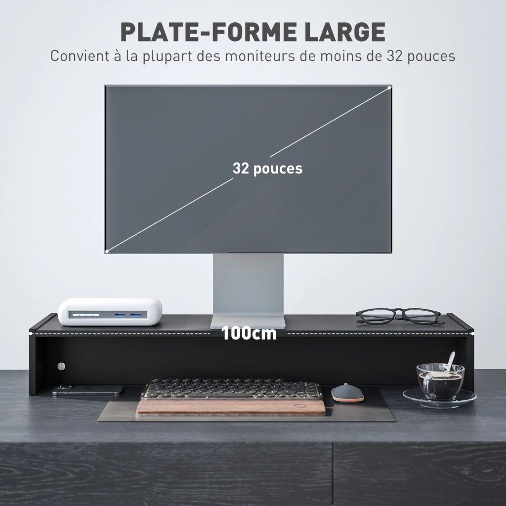 Supporto Monitor PC da 100 cm - Xylo - Nero con 2 Compartimenti