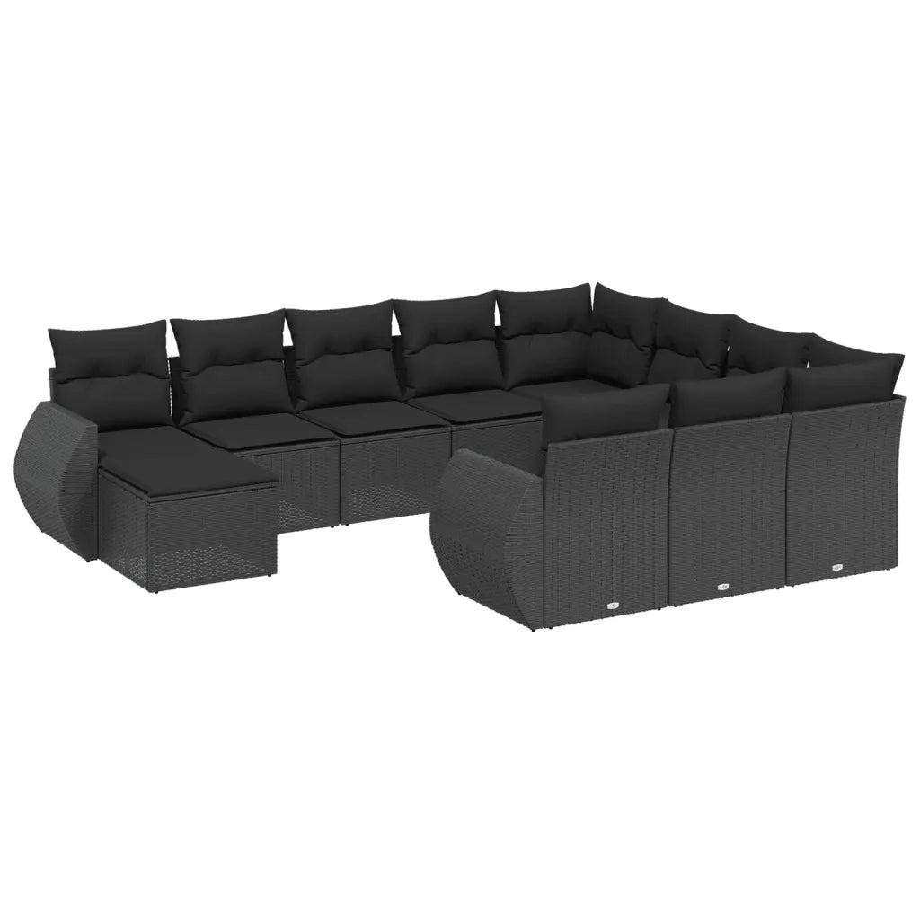 Set Divani da Giardino 11 pz con Cuscini in Polyrattan Nero