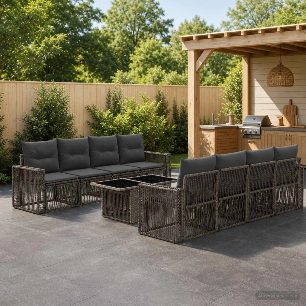 Set Divano da Giardino 9 pz Grigio e Grigio Scuro polyrattan 3436760