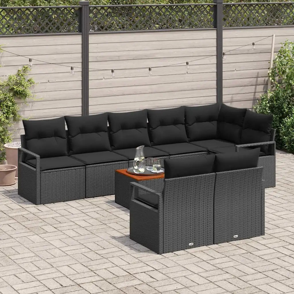 Set Divano da Giardino con archiviazione 9 pcs Nero polyrattan