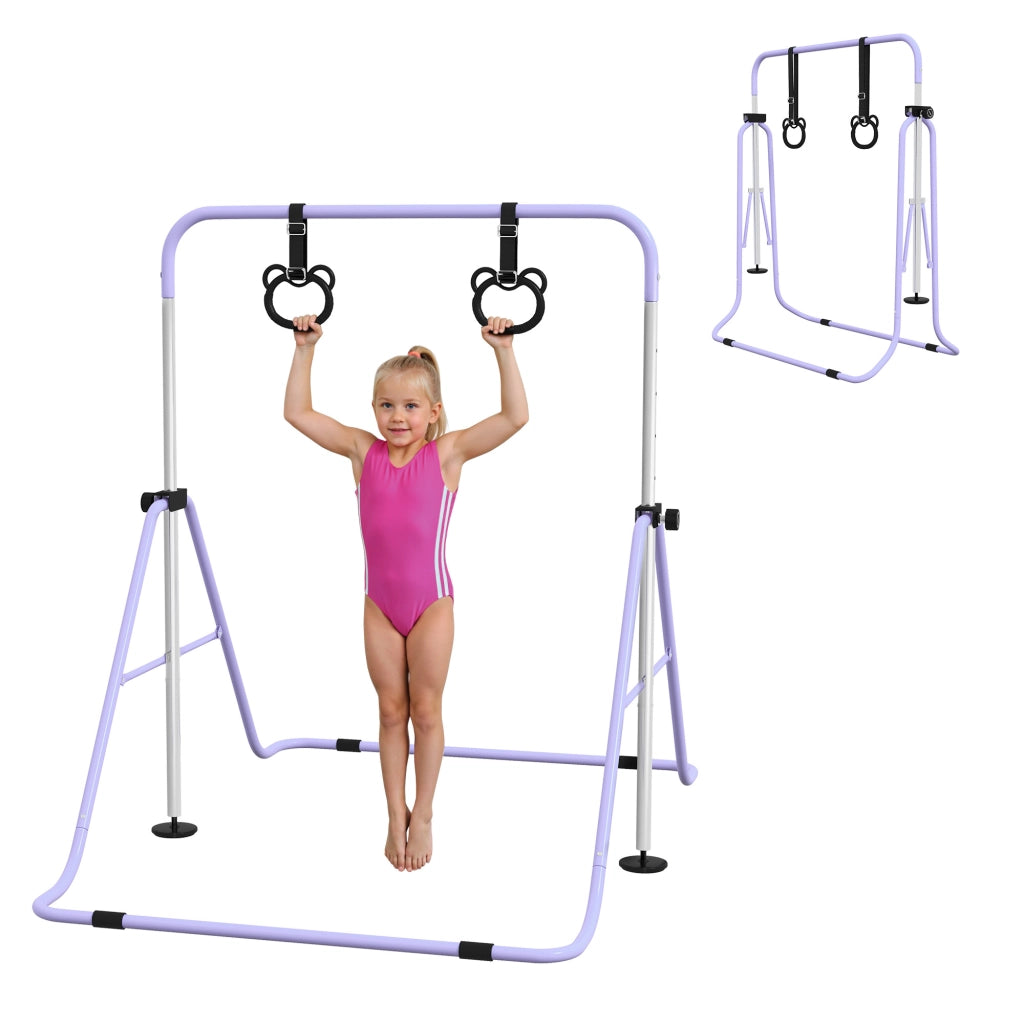 Barra Ginnastica Regolabile Bambini ¨C Xylo ¨C 5 Livelli Altezza con Anelli Allenamento Viola
