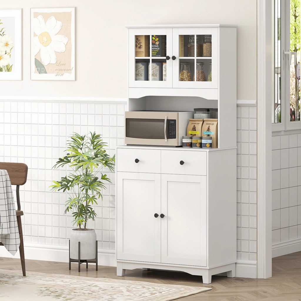 Armadio da Cucina con Ante a Vetro e Ripiani ¨C Minimal ¨C Bianco
