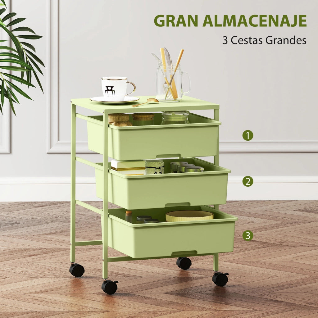 Carrello Multilivello con Cestini ¨C Minimal ¨C Verde 40,8x33,5x60,5 cm
