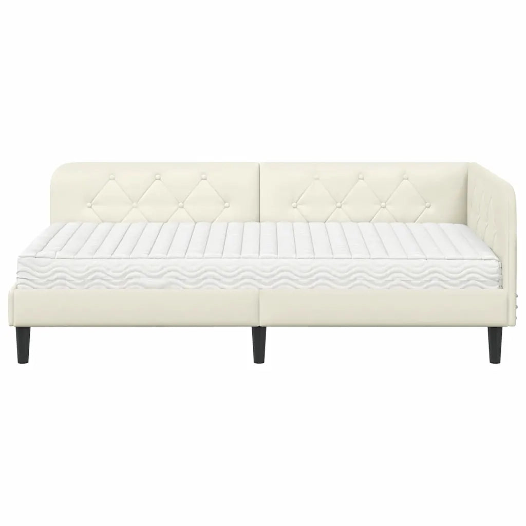 Cornice del letto ad angolo Crema 90 x 200 cm Velluto